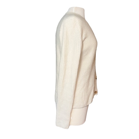 ATHLETA Ivory‎ Wool Blend Cream V Neck Cardigan Sweater Size M Ribbed - Picture 5 of 7